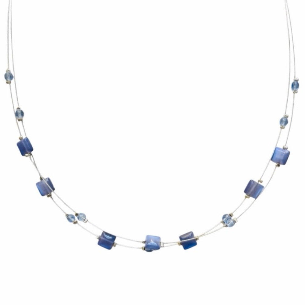 Express Silver Double Stranded Blue Beaded Illusi… - image 4